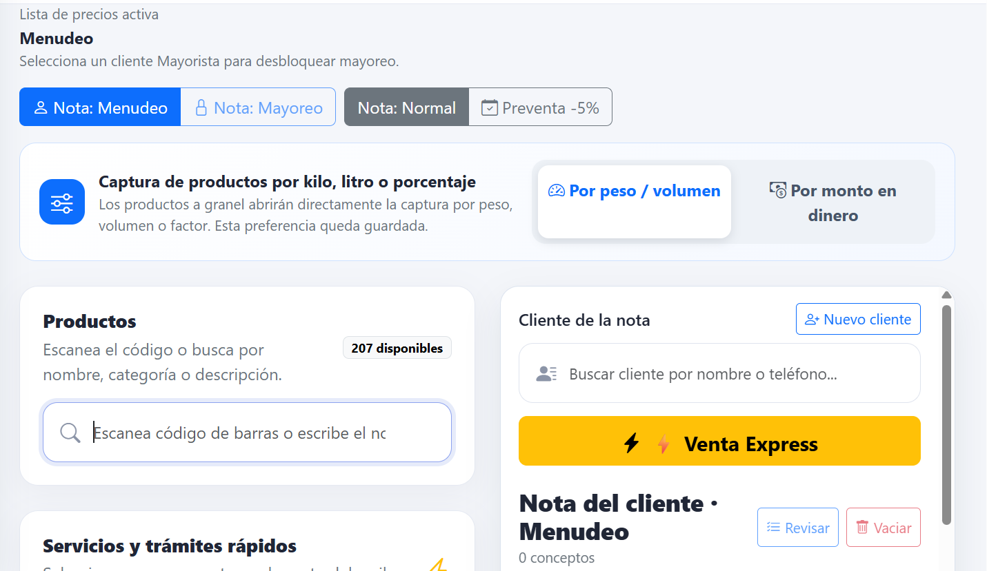 Pantalla real de ventas de MHY POS